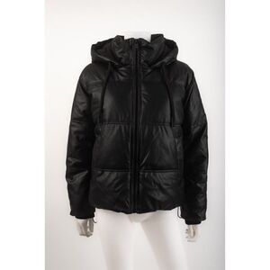 Zara Womens Black Faux Leather Hooded Puffer Jacket Coat XS 3046/225 NWD